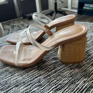 Blocked heel, clear straps! Only worn twice!